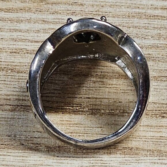 Vintage-Inspired Sterling Silver & Gold-Plated Scrollwork Ring  Sz 6 With Black - Picture 6 of 11